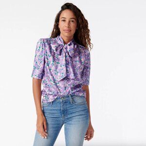 J. Crew Collection Tie Neck Top Ratti Lilac Collage Floral Print, Size Small